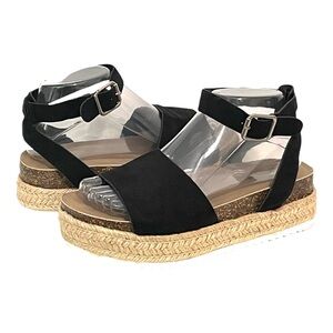 Torrid Black Sandals Platform with Cork Insoles Faux Suede Size 8 WW Extra Wide
